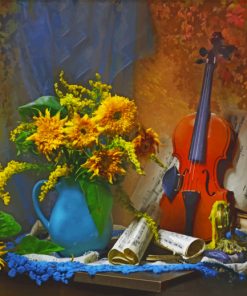 Violin and Flowers Still Life paint by number