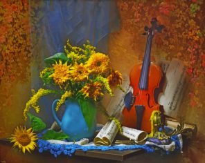 Violin and Flowers Still Life paint by number