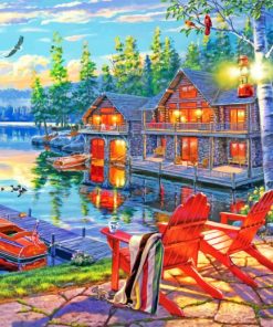 Wooden Cabin lakeside paint by numbers