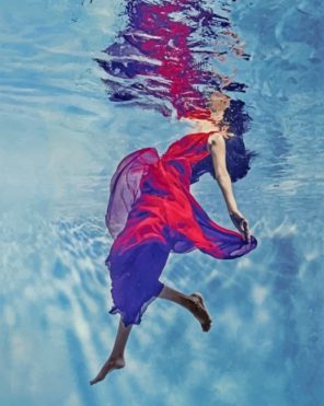 Lady With Red Dress Underwater Paint by numbers