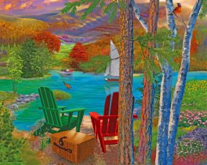 Chairs By Lake paint by number