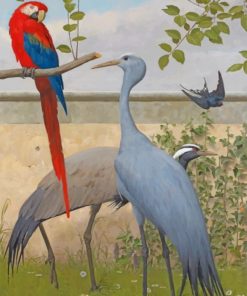 Cranes And Macaw paint by numbers