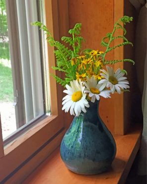 Flowers Vase In Window paint by number