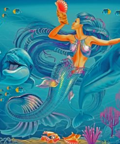 Mermaid With Dolphins paint by number