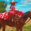 Mexican Woman On Horse paint by numbers