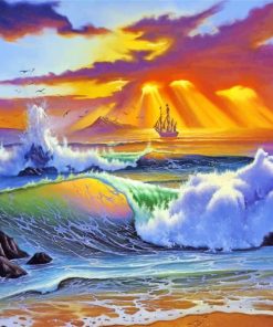 Ocean Waves At Sunset paint by numbers