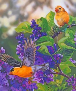 Yellow Birds On Flowers paint by numbers