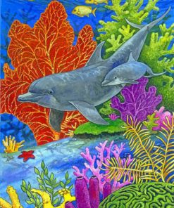 dolphins in coral reef paint by number