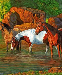 horses at the pond paint by numbers