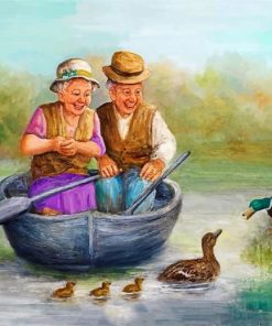 Old Couple On Boat Paint by numbers