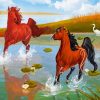 Horses In Pond Paint by numbers