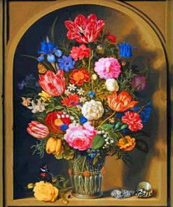 A Still Life Of Flowers In A Glass Beaker paint by numbers