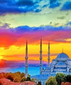 Blue Mosque At Sunset Paint by number