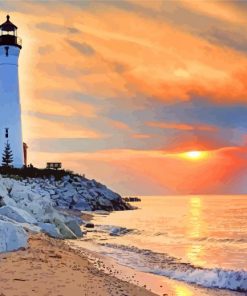 Crisp Point Lighthouse Sunset paint by number