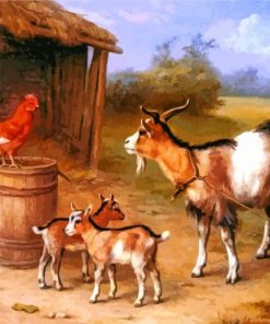 Farmyard Scene With Goats And Chickens paint by numbers