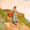 Girl Carrying A Basket Winslow Homer paint by number