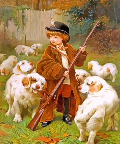 Little Boy And Dogs Charles Burton paint by number