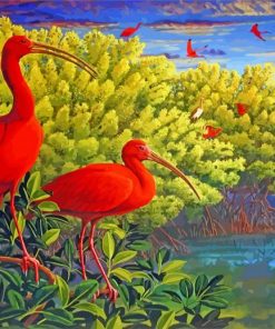 Scarlet ibis In Swamp paint by number