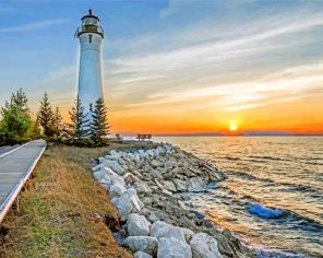 Sunset Crisp Point Lighthouse paint by numbers