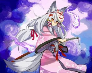 anime kitsune girl mask paint by numbers