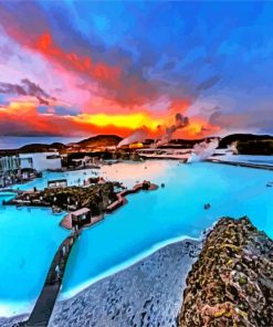 Blue Lagoon Iceland Sunset paint by number