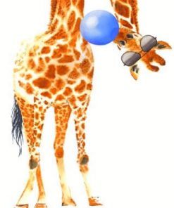 Giraffe And Blue Bubblegum Paint by numbers