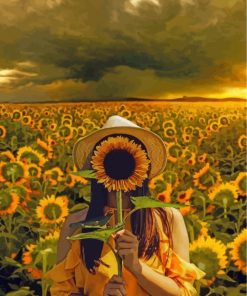 girl-holding-a-sunflower-paint-by-numbers