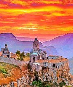 tatev monastery armenia sunset paint by numbers