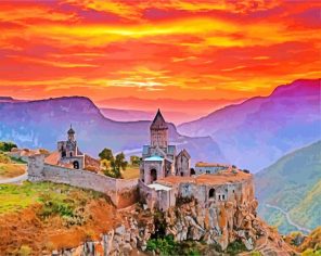 tatev monastery armenia sunset paint by numbers