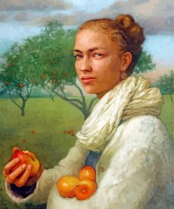 woman eating apples by louise fenne paint by numbers