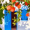 Aesthetic Orange Tree Blue Door paint by number