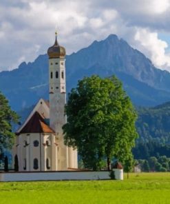 Austria Mountains Church Alps Trees paint by numbers