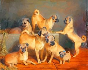 Charles Burton Barbe A Family of Pug paint by number