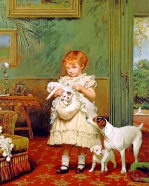 Charles Burton Barber girl with dogs paint by numbers