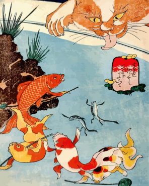 Koi Pond Asian Cat paint by number