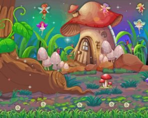 Mushroom House And Fairies Paint by numbebrs