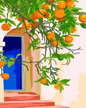 Orange Tree And Blue Door paint by number