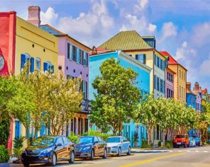 Rainbow Row South Carolina paint by number