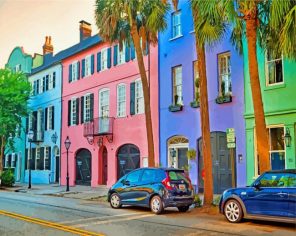 South Carolina rainbow row paint by number