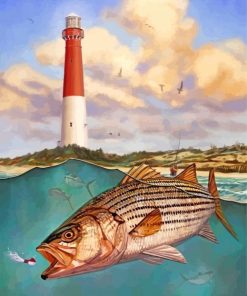 Striper fish and lighthouse paint by numbers