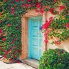 Aesthetic Cyan Door And Bougainvillea paint by numbers