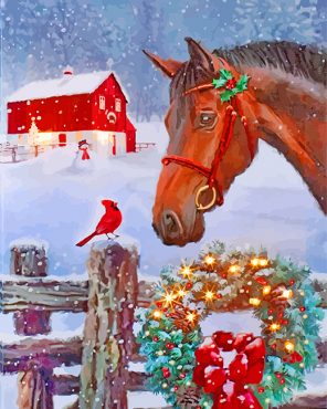 Christmas Horse SceneChristmas Horse Scene paint by numbers