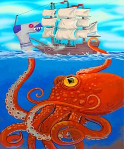 kraken and pirate ship paint by number