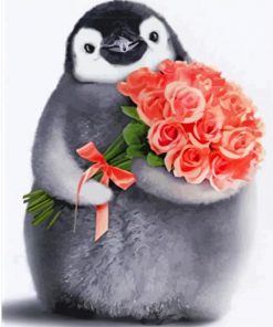 Penguin Holding Flowers paint by numbers