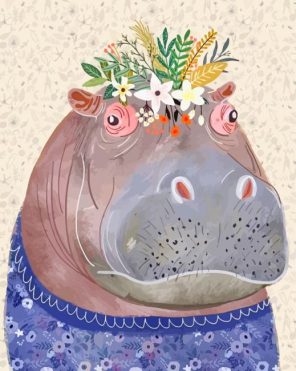 Floral Hippopotamus paint by numbers