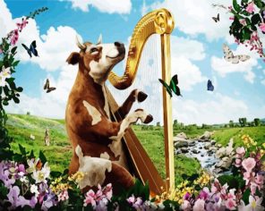 Cow Playing Harp Paint By Numbers