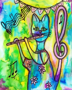 Flutist Cat Paint By Numbers