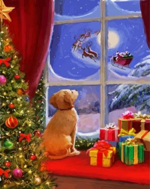 Dog Watching Santa Paint By Numbers