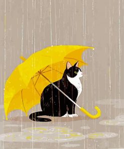 Yellow Umbrella And kitty Paint By Numbers