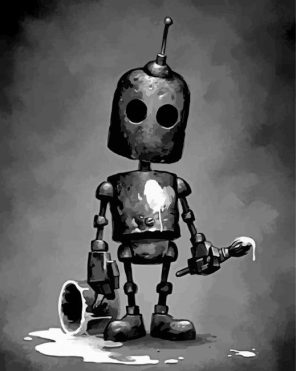 Black Sad Robot Paint By Numbers